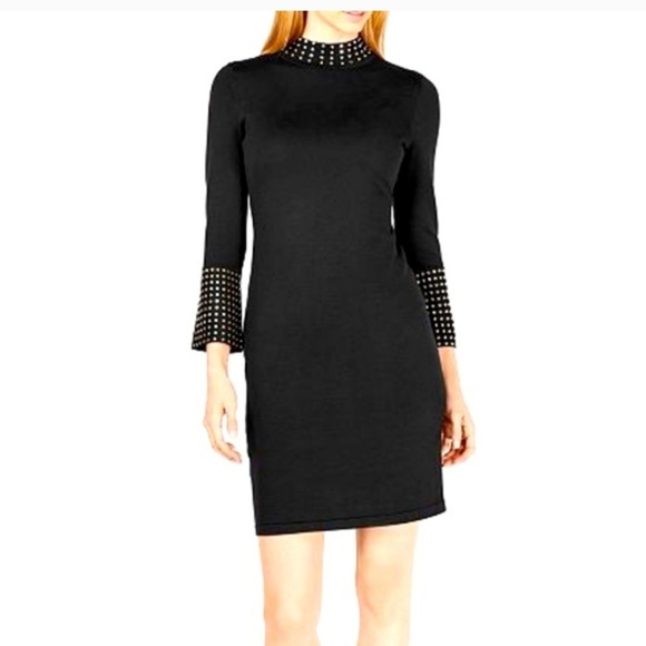 Calvin Klein Black Dress with Gold Studs Size 6 - Picture 2 of 10